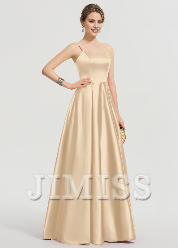 A-shaped square floor mopping satin and floor length Prom dress