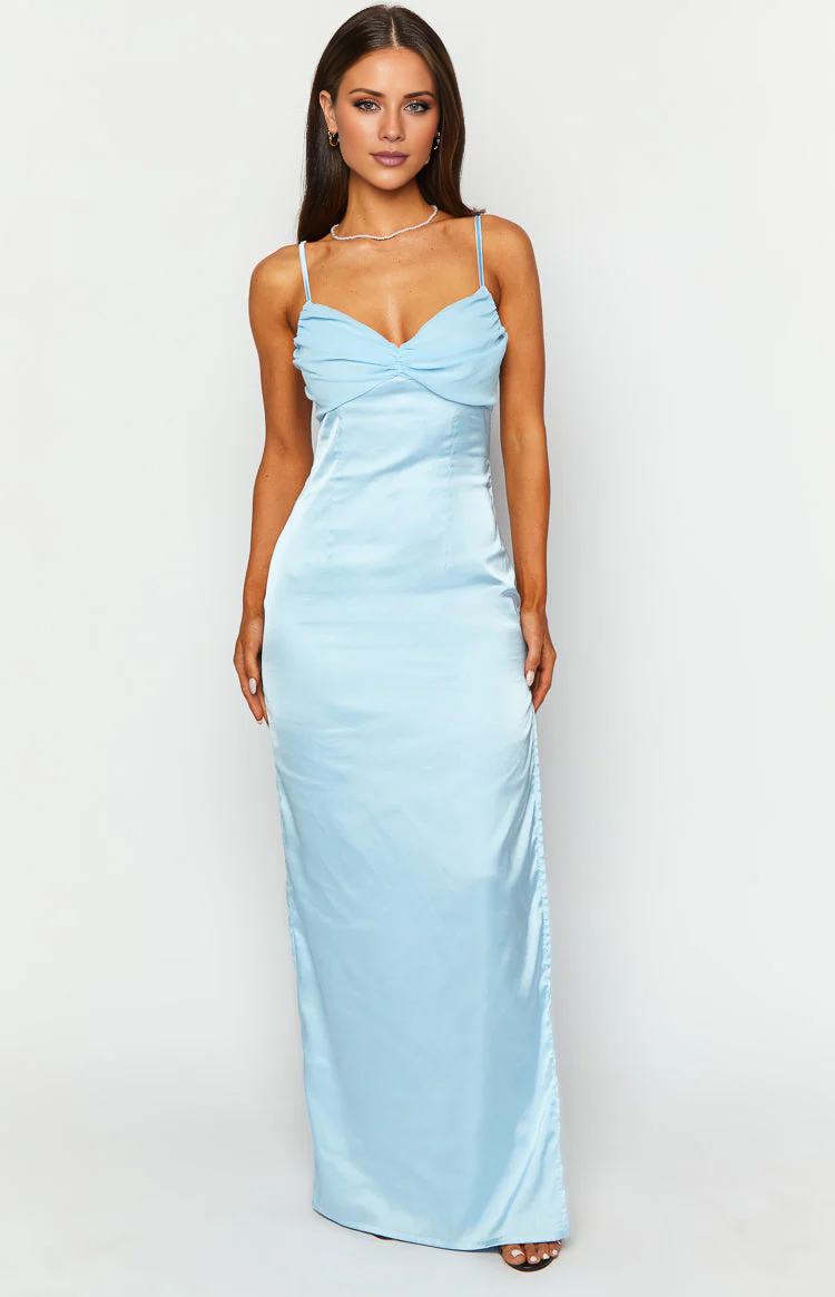 Jimiss Sweetheart Collar Thin Shoulder Strap Bareback Satin Side Split Long Prom Dress