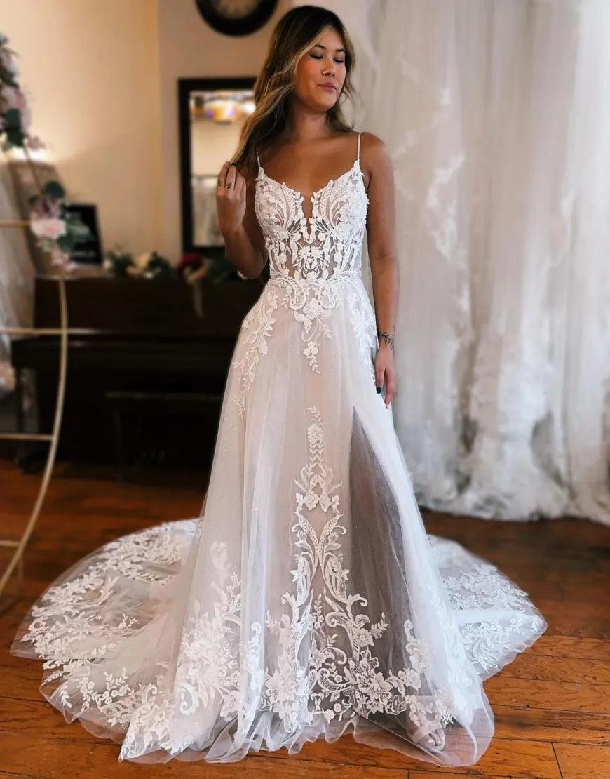 Aimishang Wedding Dress A-Line Train With Appliques And Split