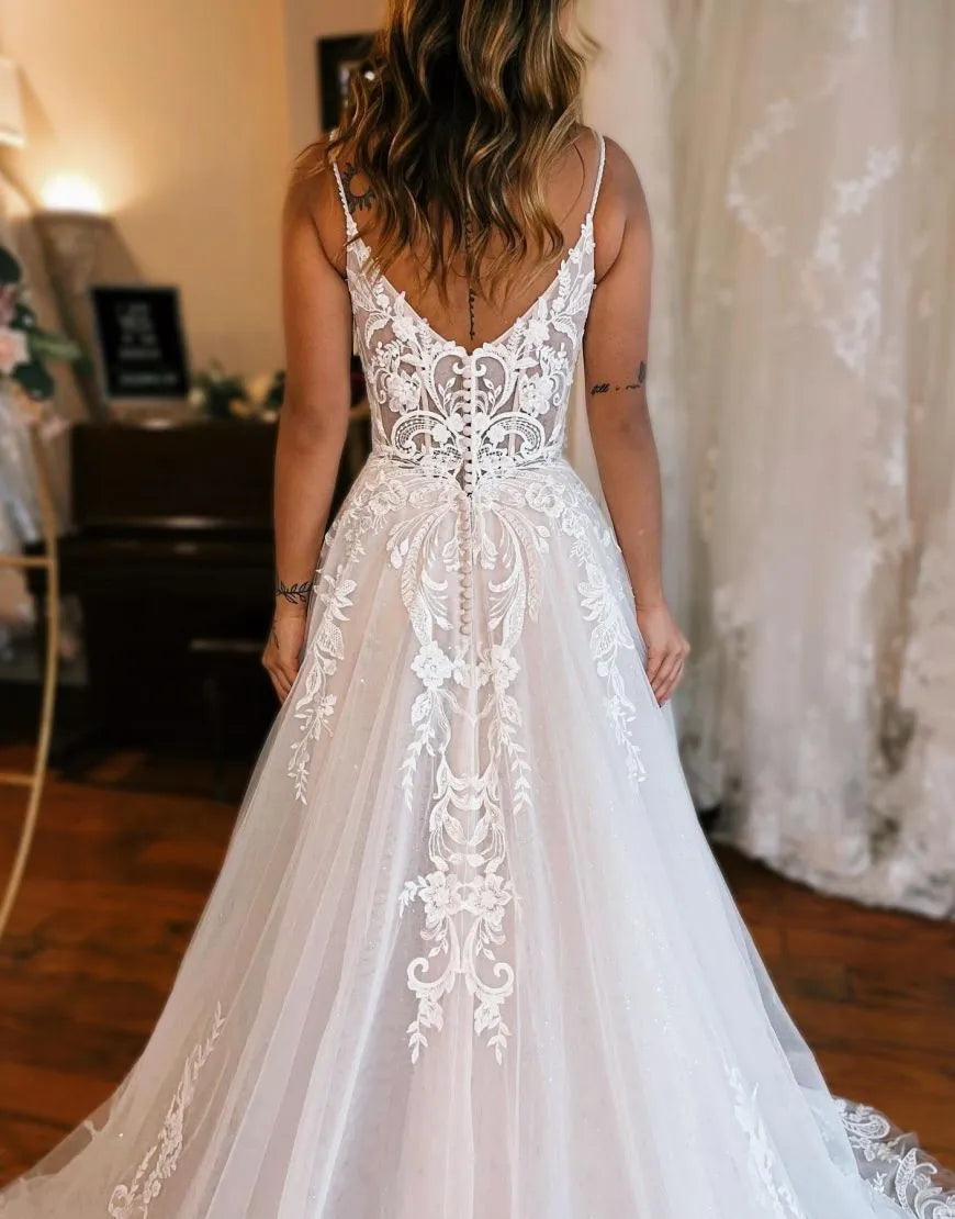 Aimishang Wedding Dress A-Line Train With Appliques And Split