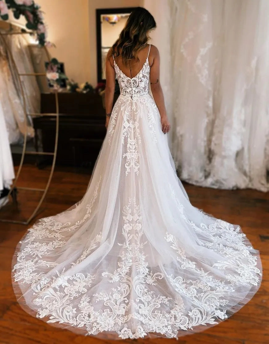 Aimishang Wedding Dress A-Line Train With Appliques And Split