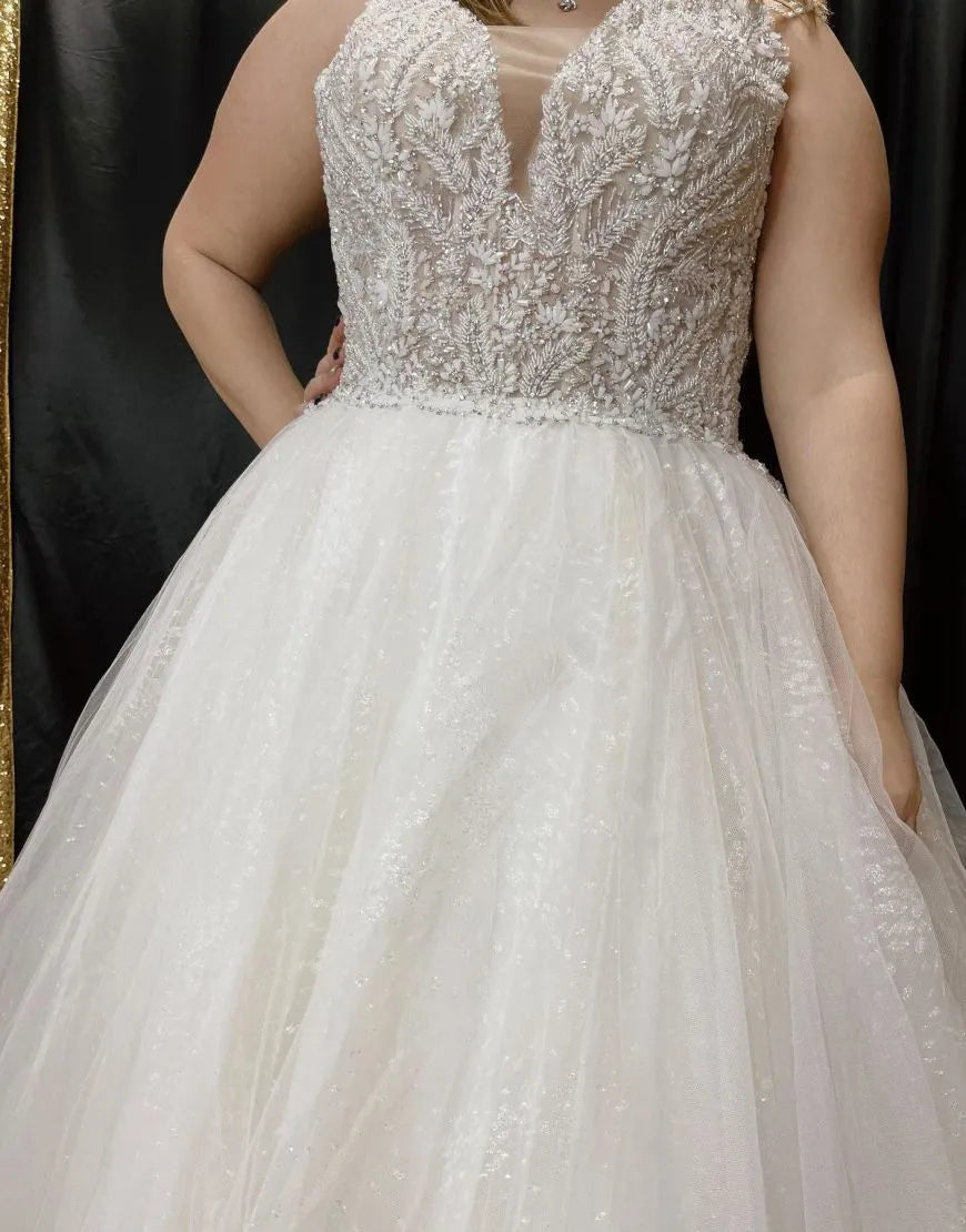 Aimishang Wedding Dress A-Line Spaghetti Straps Court Train Tulle Glitter