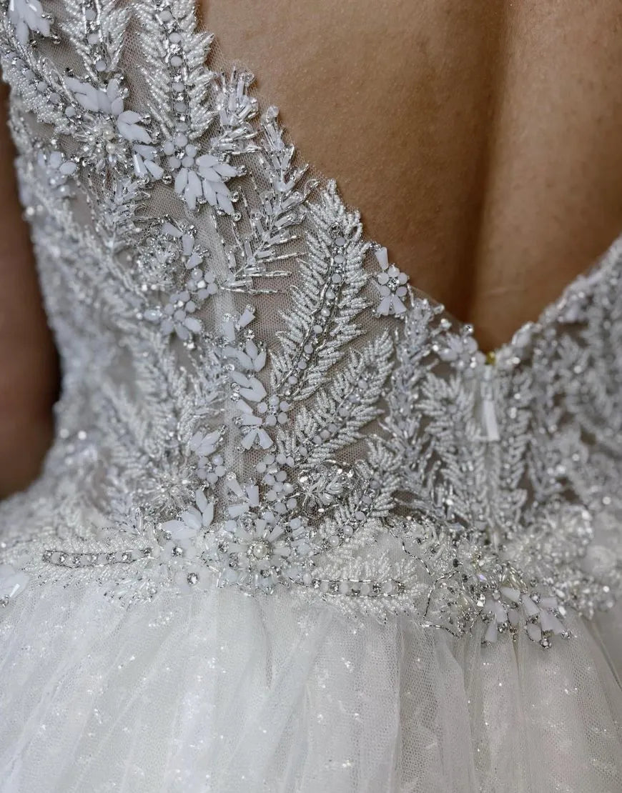 Aimishang Wedding Dress A-Line Spaghetti Straps Court Train Tulle Glitter