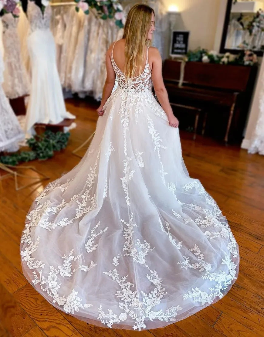 Aimishang V-Neck Wedding Dress A-Line Spaghetti Straps With Appliques