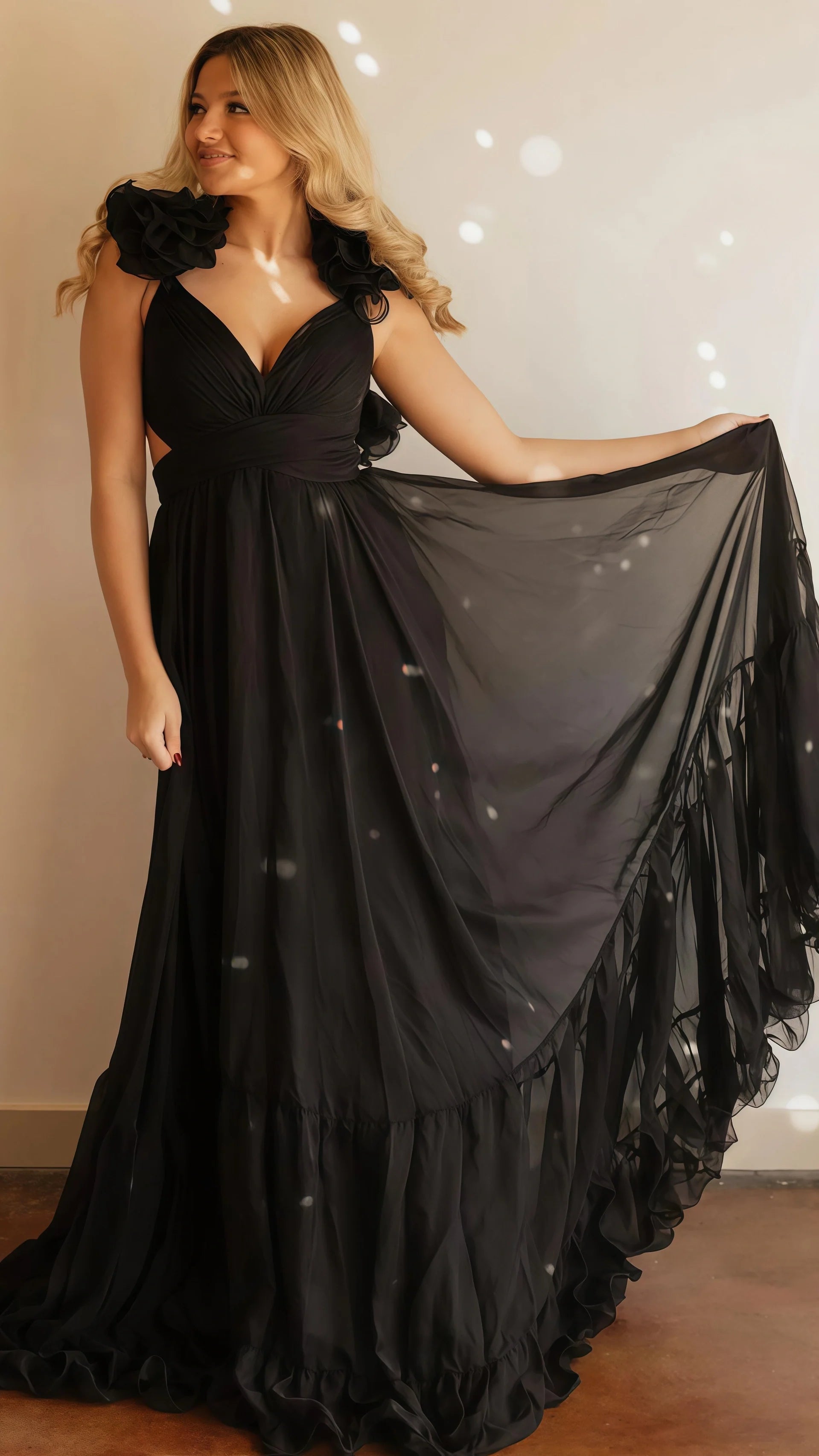 A-Line Orange Prom Dresses With Ruffle Cap Sleeves, V-Neck Senior Prom Dress,AST1647