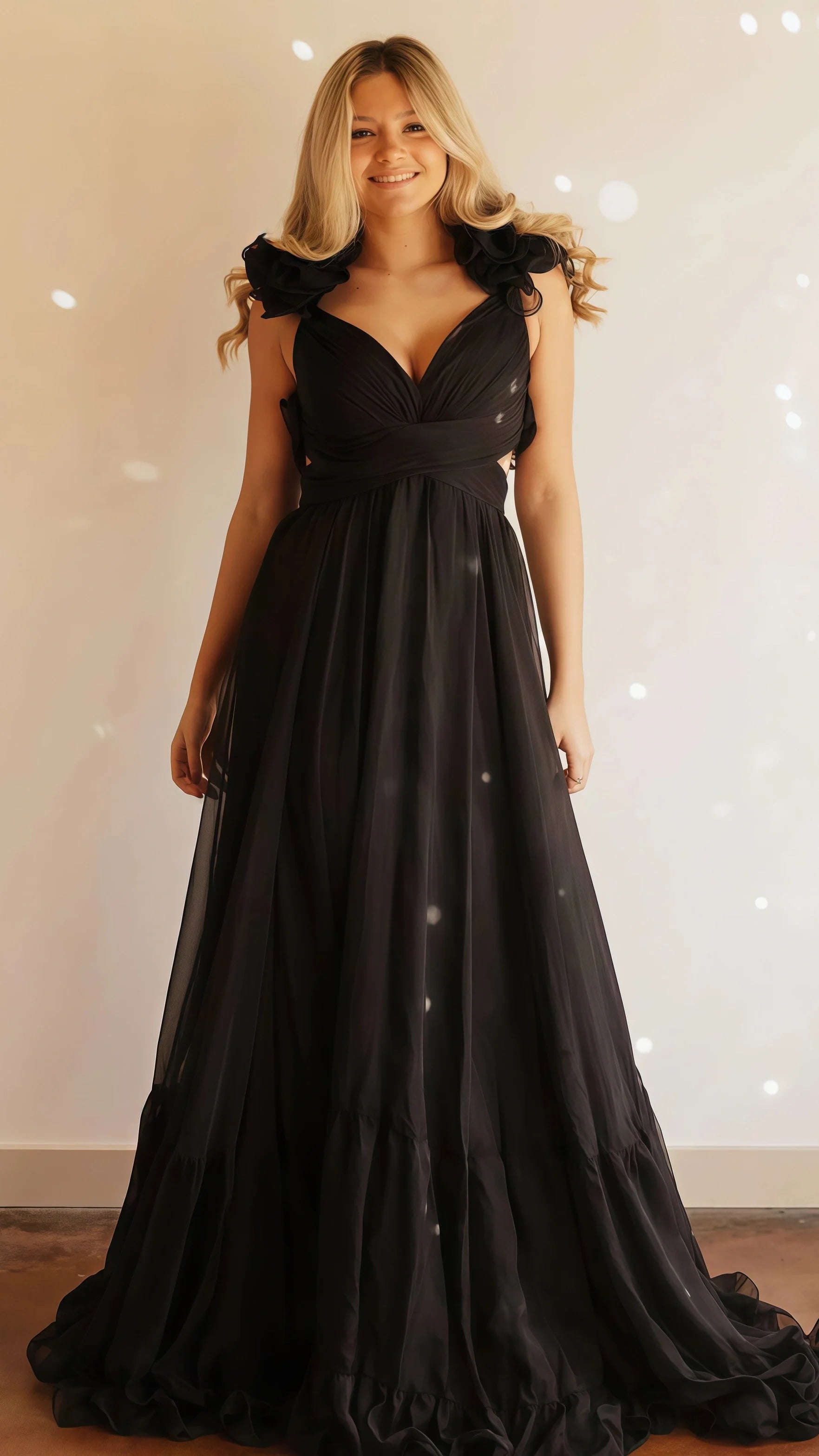 A-Line Orange Prom Dresses With Ruffle Cap Sleeves, V-Neck Senior Prom Dress,AST1647