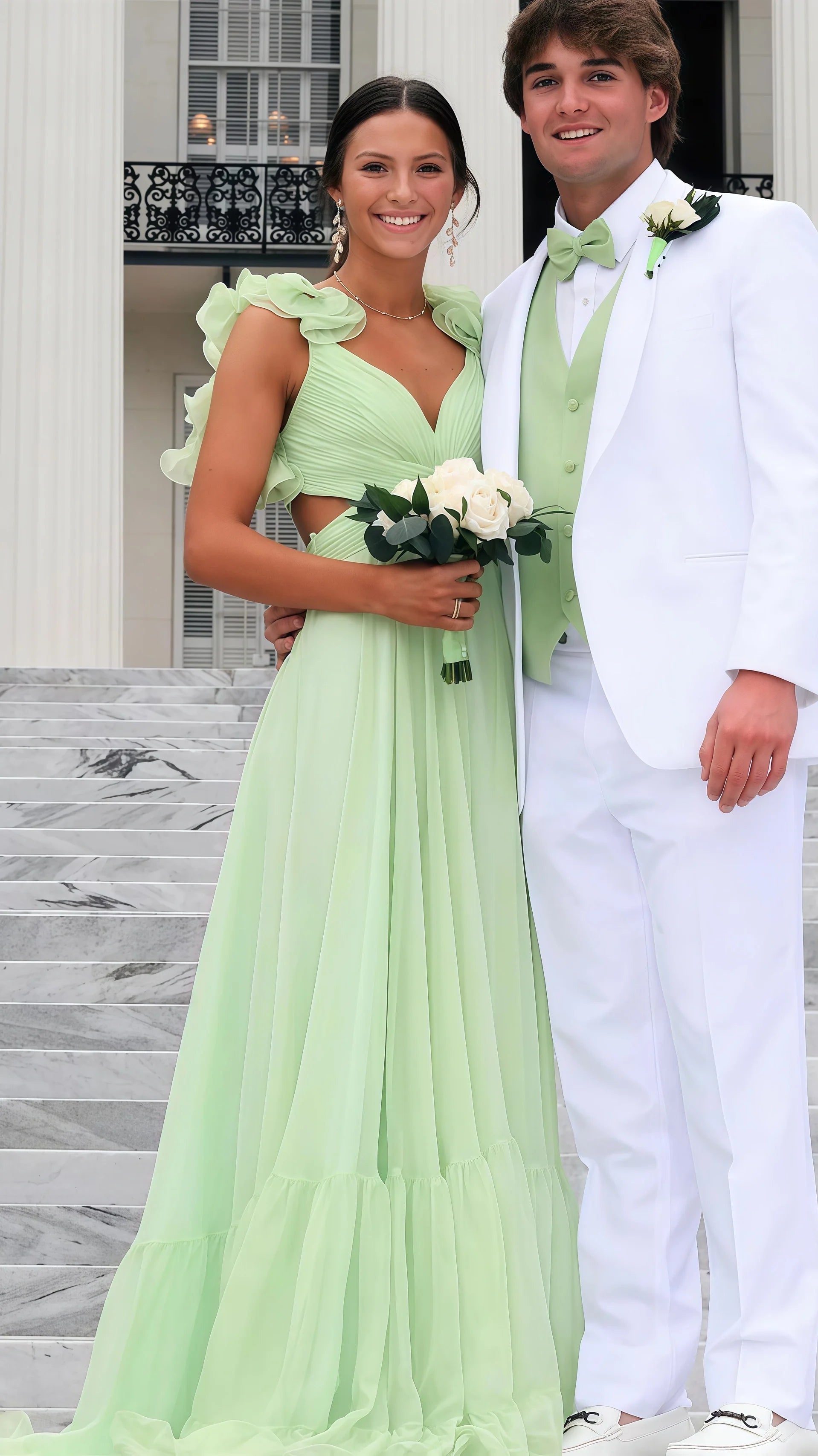 A-Line Orange Prom Dresses With Ruffle Cap Sleeves, V-Neck Senior Prom Dress,AST1647