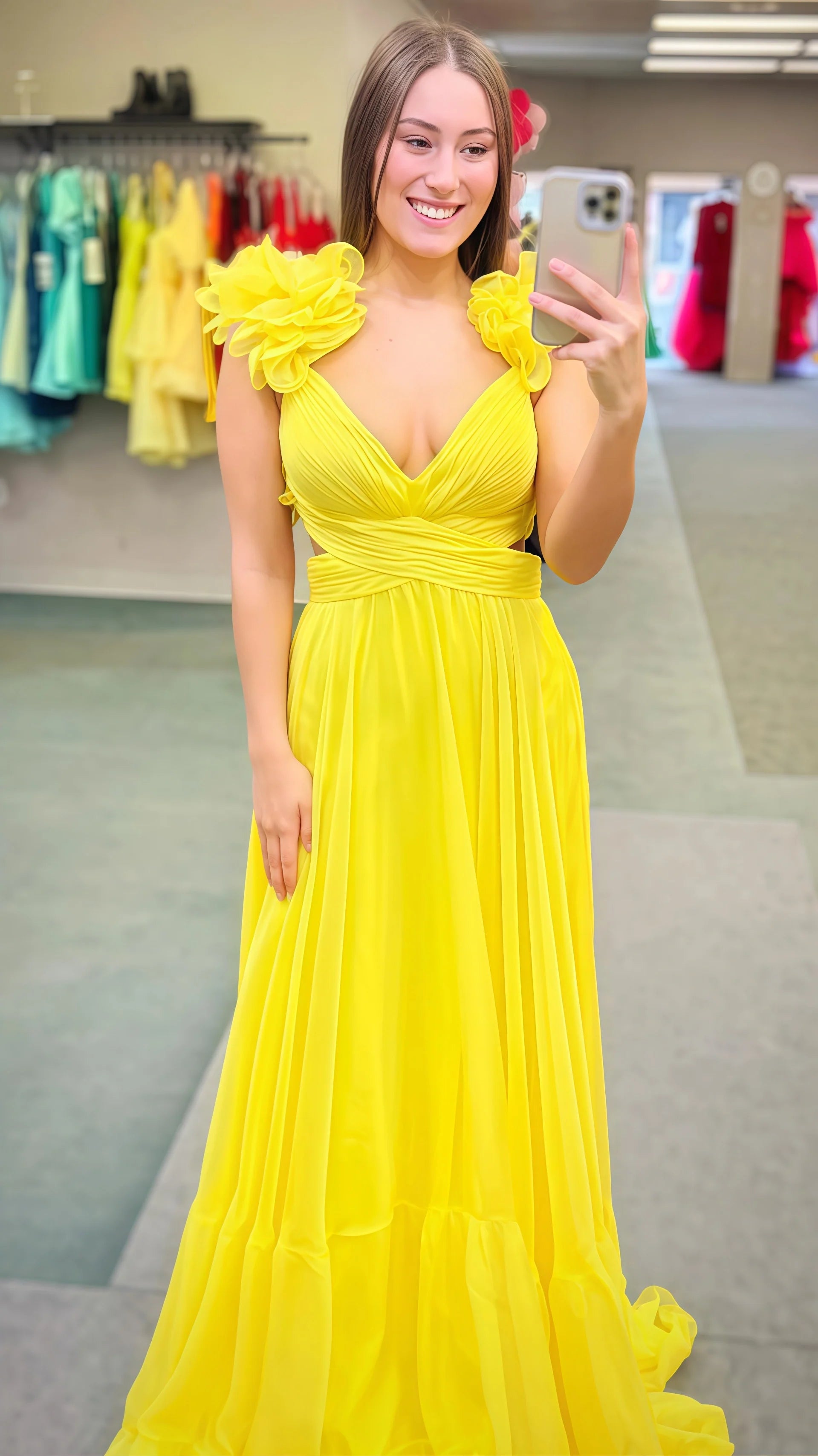 A-Line Orange Prom Dresses With Ruffle Cap Sleeves, V-Neck Senior Prom Dress,AST1647