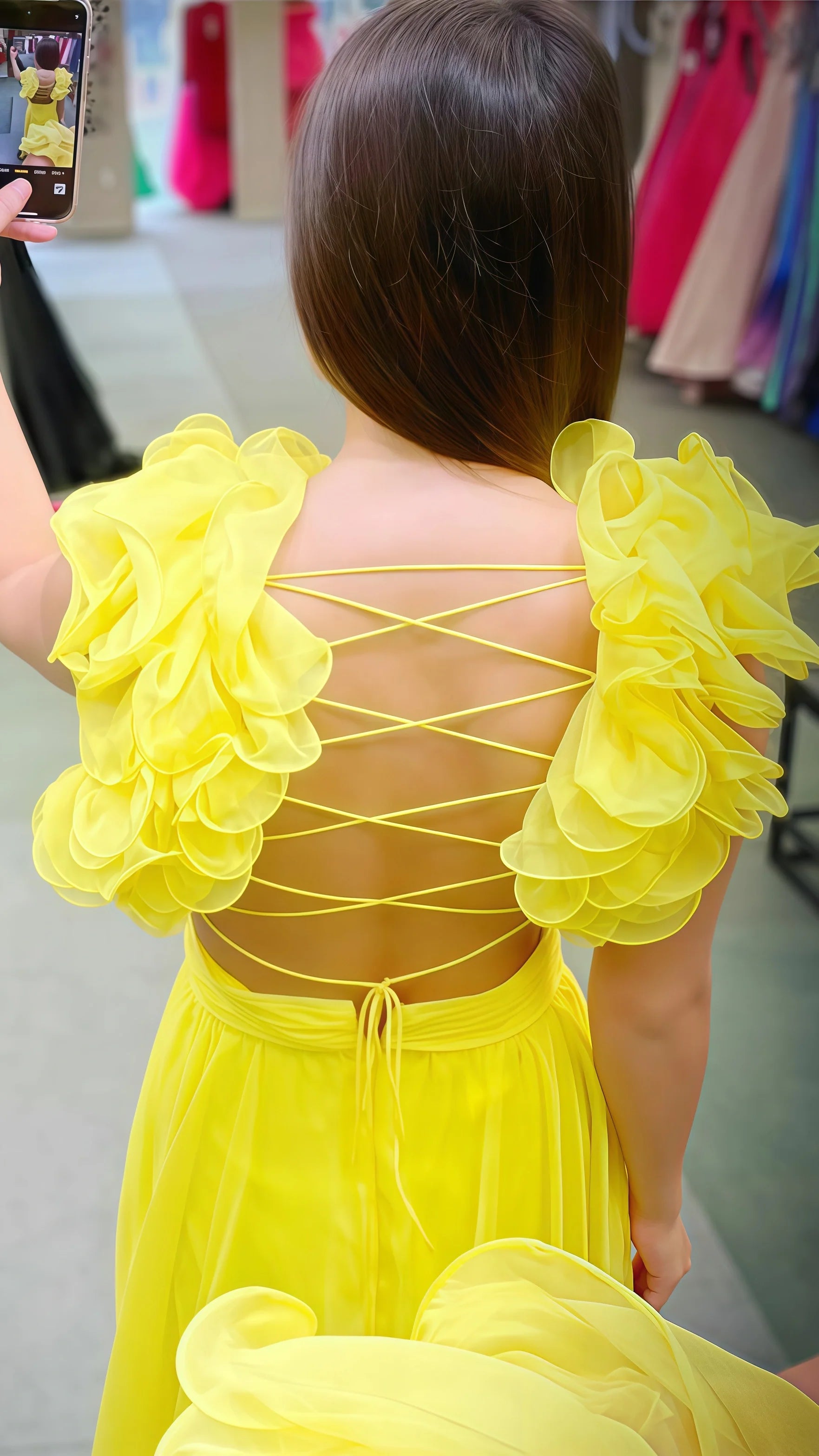 A-Line Orange Prom Dresses With Ruffle Cap Sleeves, V-Neck Senior Prom Dress,AST1647