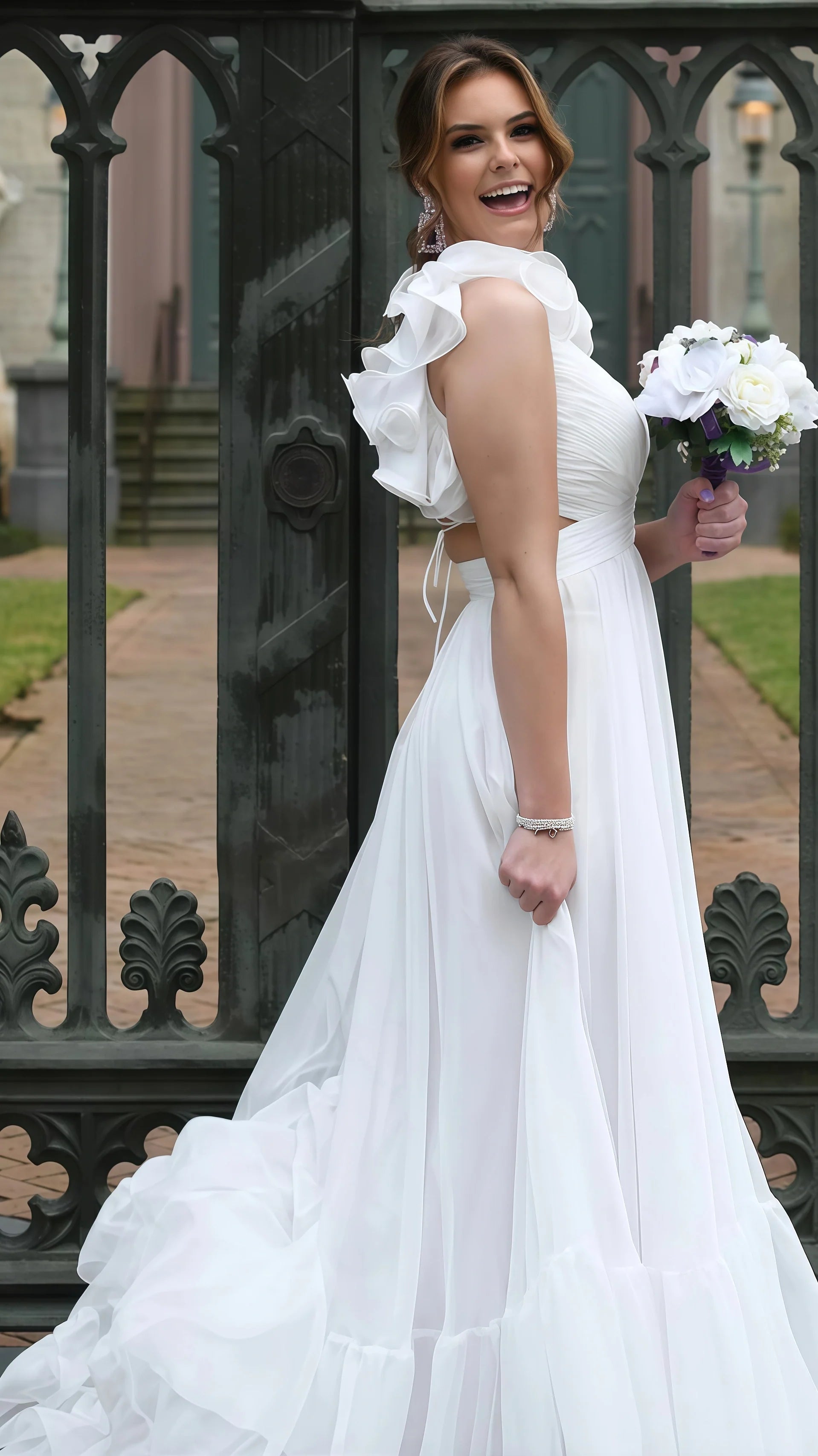 A-Line Orange Prom Dresses With Ruffle Cap Sleeves, V-Neck Senior Prom Dress,AST1647