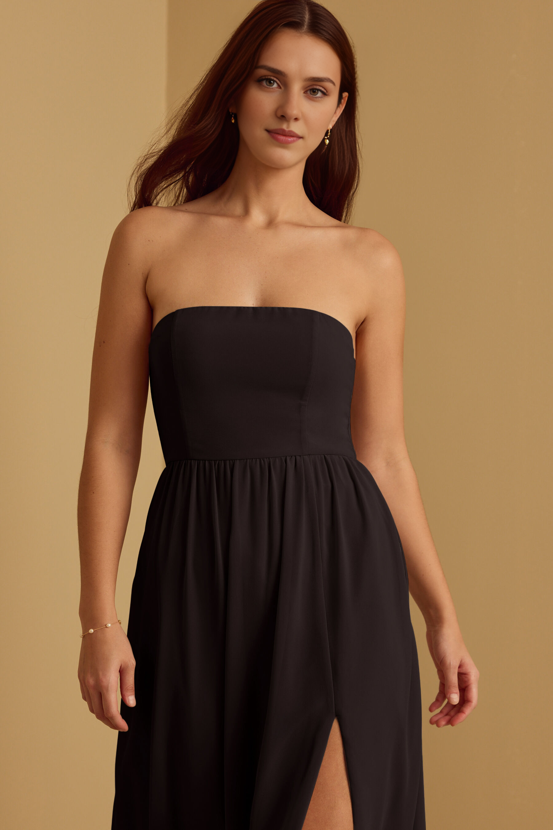 Weitese Formal Wear Dresses Sleeveless Off-the-shoulder Strapless A-line Floor Length Bridesmaid Dress With Slit Formal Black Dresses