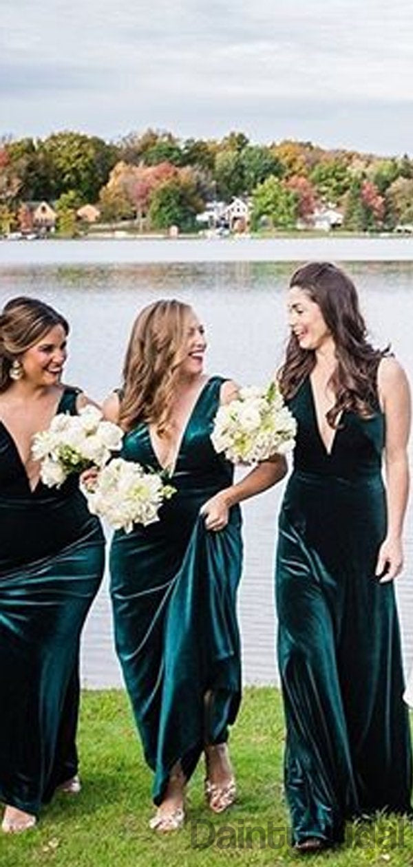 Sexy Mermaid V-Neck Velvet Sleeveless Bridesmaid Dresses.DB10100