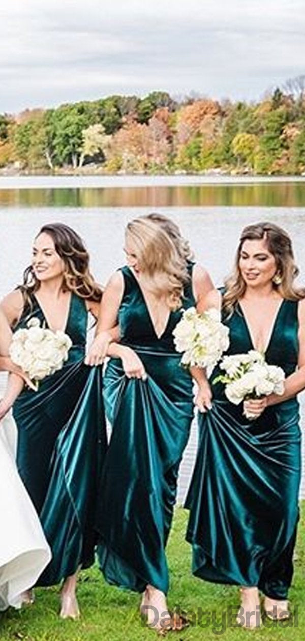 Sexy Mermaid V-Neck Velvet Sleeveless Bridesmaid Dresses.DB10100