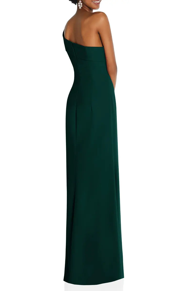 Simple and noble one shoulder off the shoulder and floor length off the back evening dress