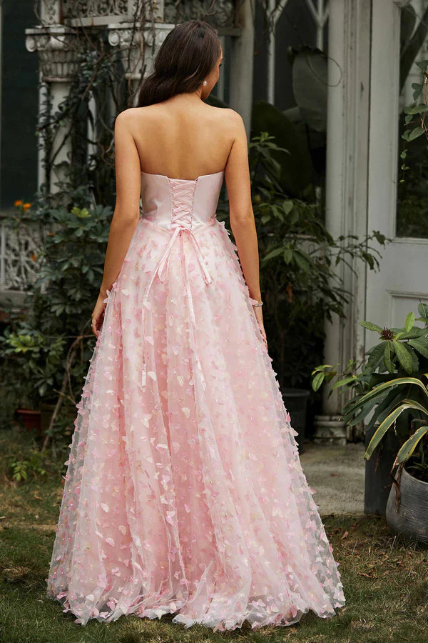 Aimishang Pink Elegant Evening Dress Sweetheart Lace Applique A-Line Prom Dresses