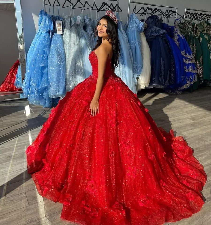 Beautiful Red Sequins Quinceanera Dresses Ball Gown Prom Dress