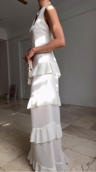 Casual V Neck Chiffon Ruffle Prom Dress Backless Long Formal Dresses