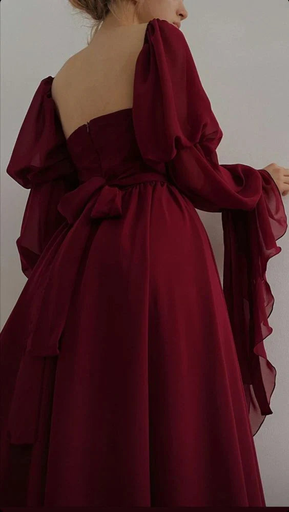 Beautiful Vintage Romantic A-line Burgundy Prom Dress Evening Dress, AST1730