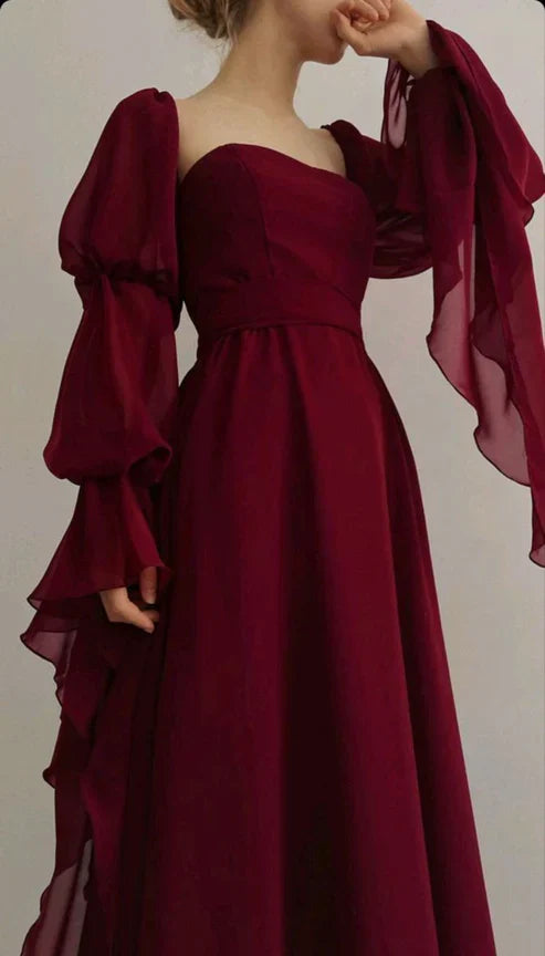 Beautiful Vintage Romantic A-line Burgundy Prom Dress Evening Dress, AST1730