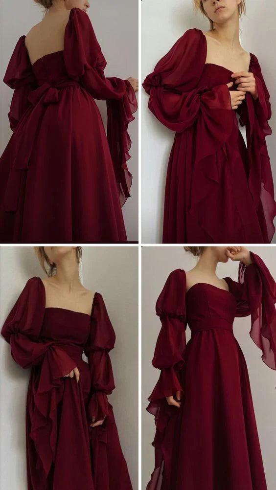 Beautiful Vintage Romantic A-line Burgundy Prom Dress Evening Dress, AST1730