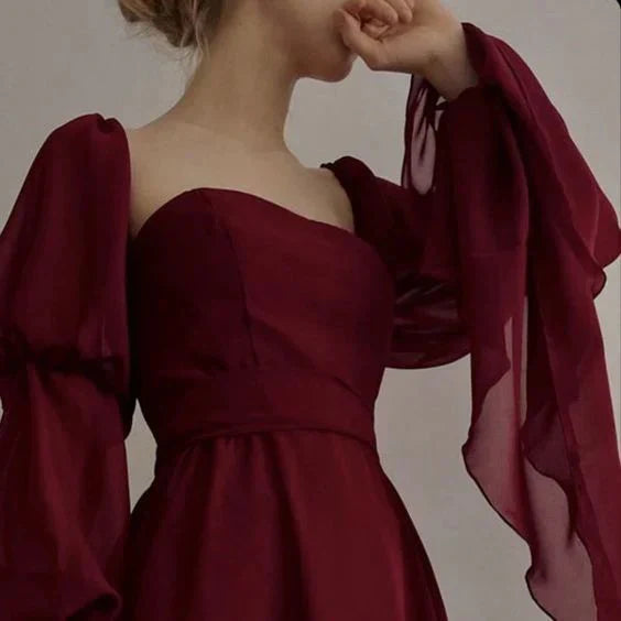 Beautiful Vintage Romantic A-line Burgundy Prom Dress Evening Dress, AST1730