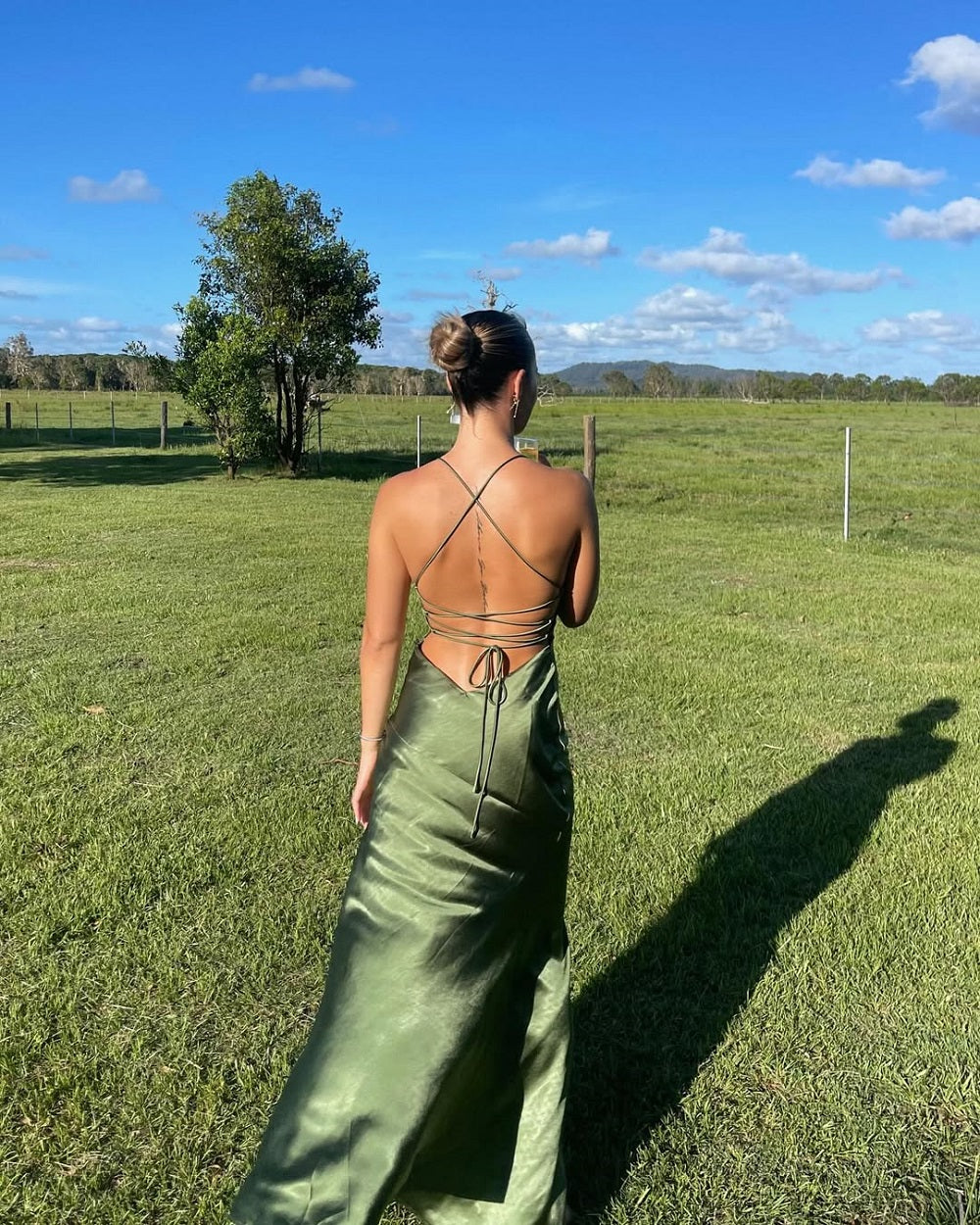 Best Straps V Neck Maxi Dress Green Split Formal Dresses