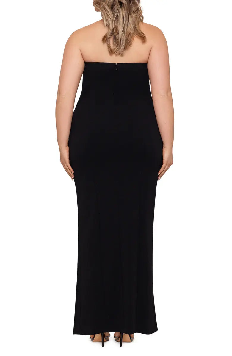 Elegant and minimalist strapless off shoulder long open back front slit for evening dressing