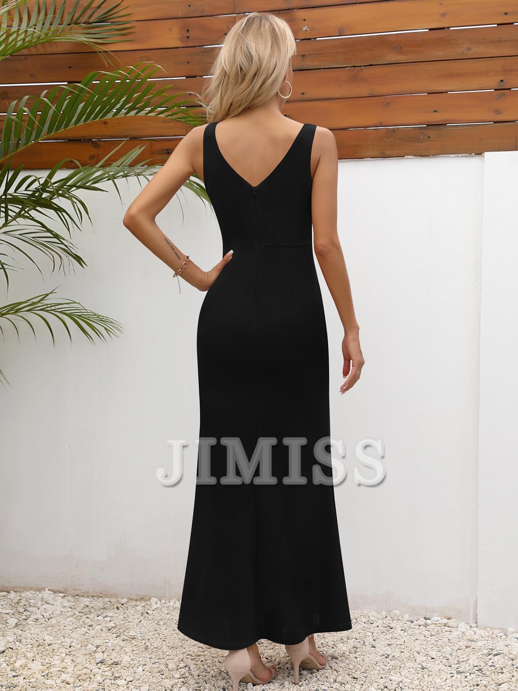 Rooster neckline sleeveless ruffled high slit evening gown
