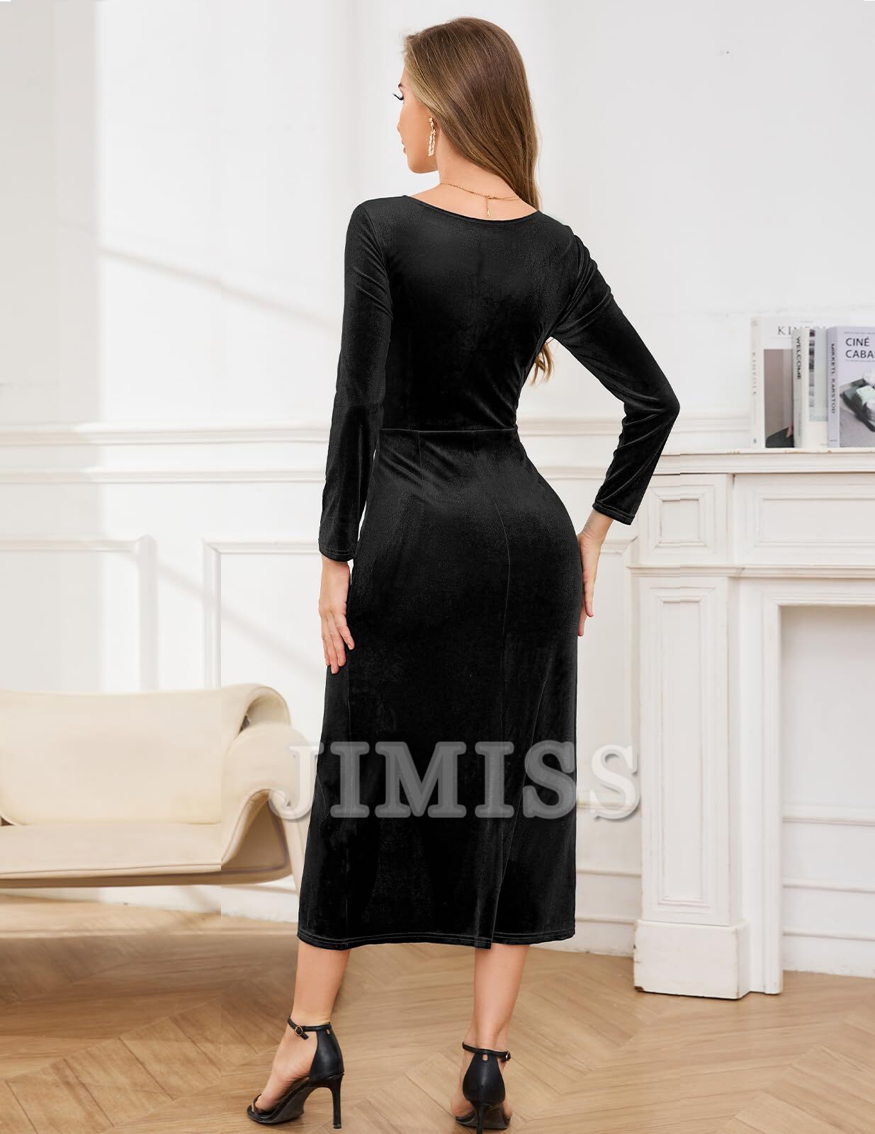 Velvet dress women's long sleeved slim fit extra long wrap dress cocktail party dress winter wedding guest holiday dress