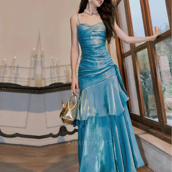 Aimishang Elegant Blue Ruffled Tiered Maxi Dress Long Prom Dress Charming Evening Party Dress Orange Women's Dresses