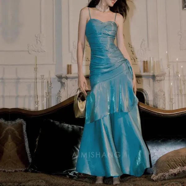 Aimishang Elegant Blue Ruffled Tiered Maxi Dress Long Prom Dress Charming Evening Party Dress Orange Women's Dresses