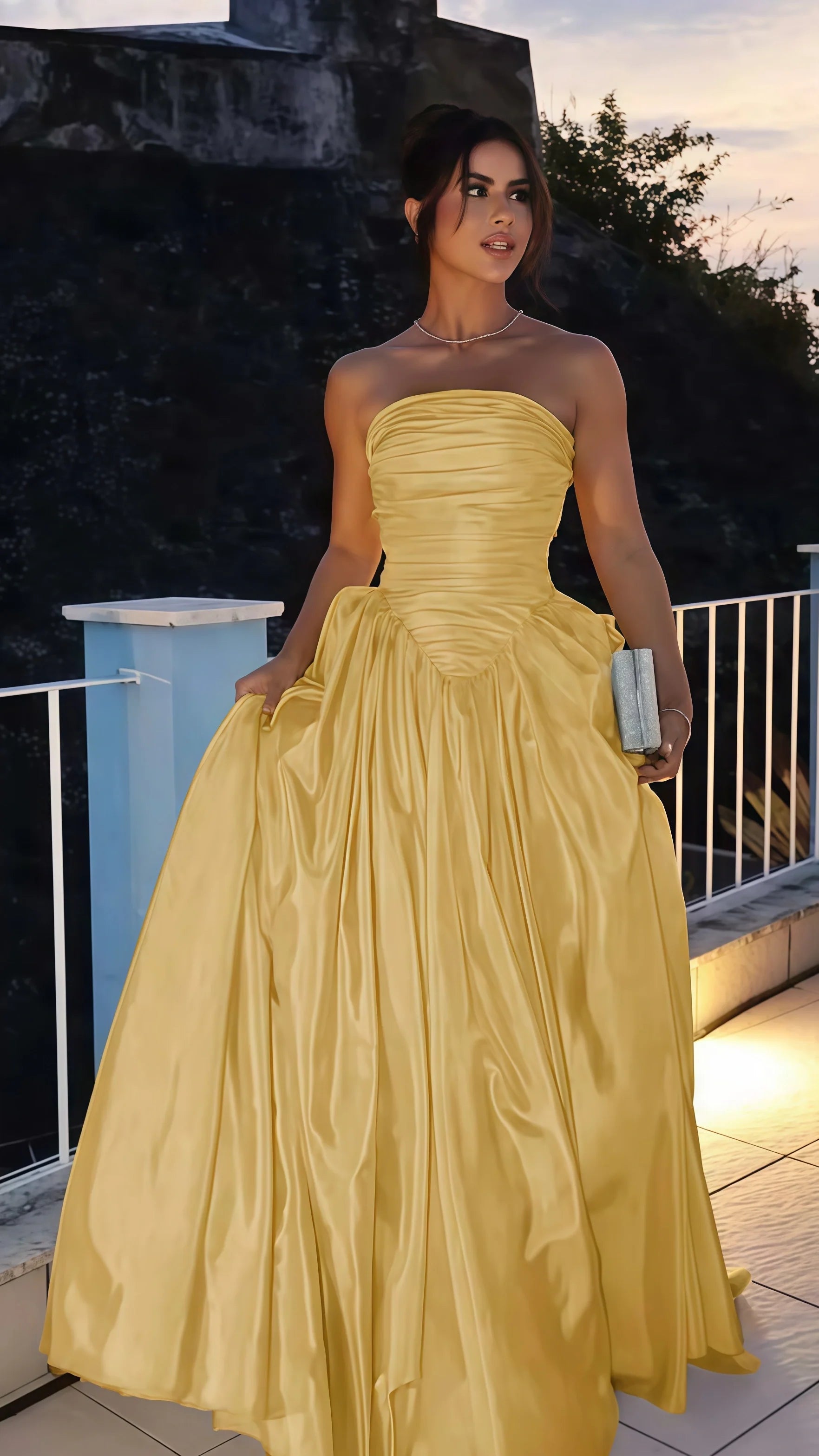 Blue Strapless A-line Satin Prom Dress, AST1738