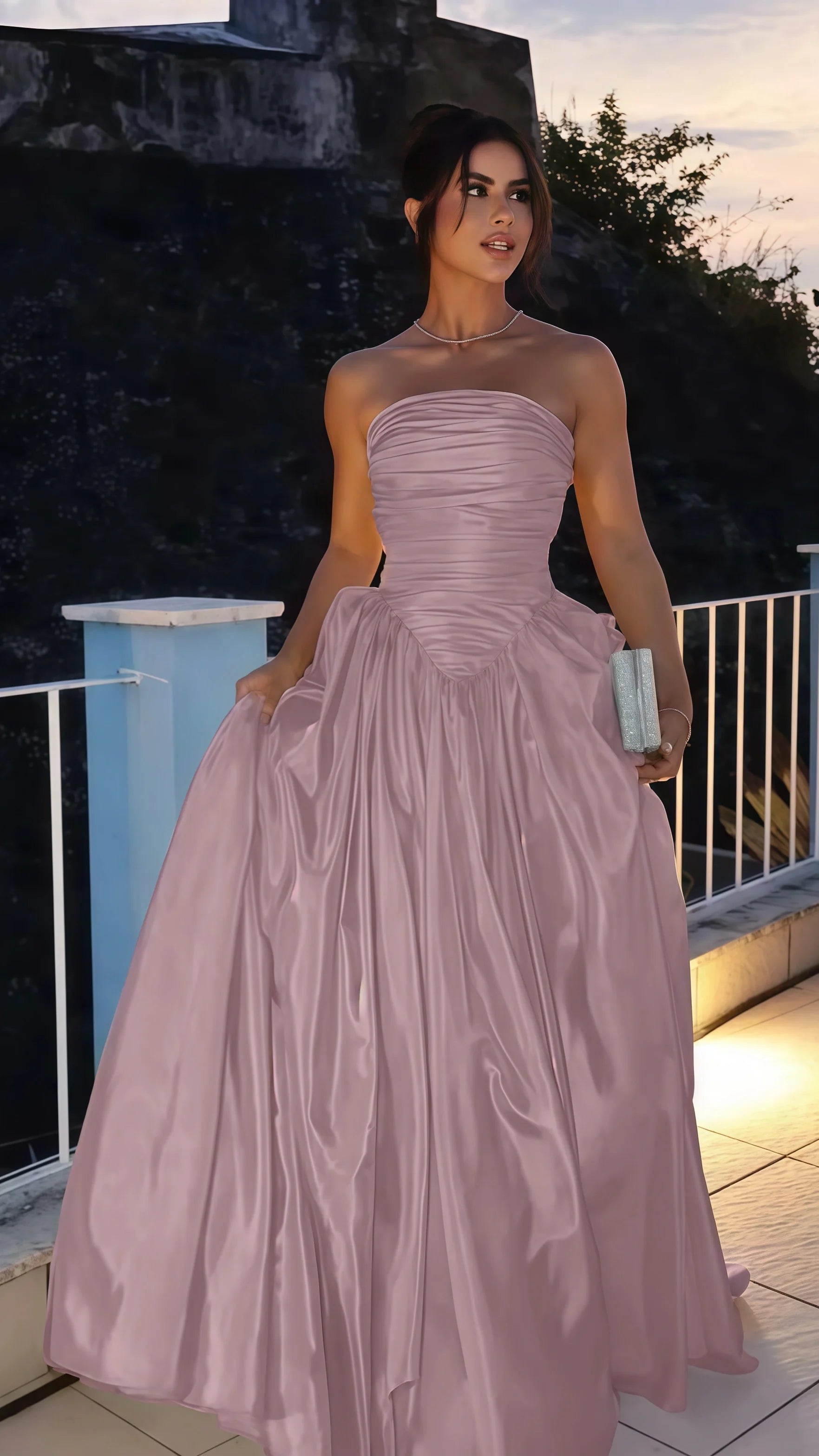 Blue Strapless A-line Satin Prom Dress, AST1738