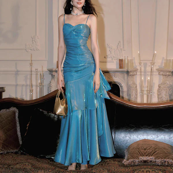 Aimishang Elegant Blue Ruffled Tiered Maxi Dress Long Prom Dress Charming Evening Party Dress Orange Women's Dresses