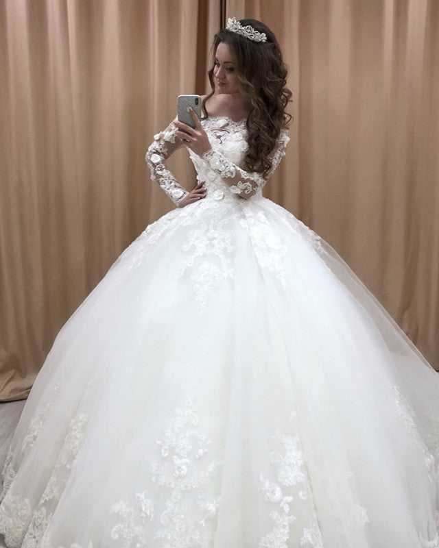 Long Sleeves Wedding Ball Gown Dresses Off Shoulder