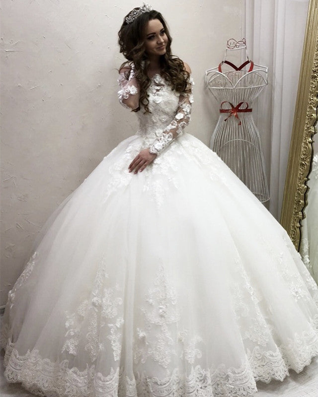 Long Sleeves Wedding Ball Gown Dresses Off Shoulder