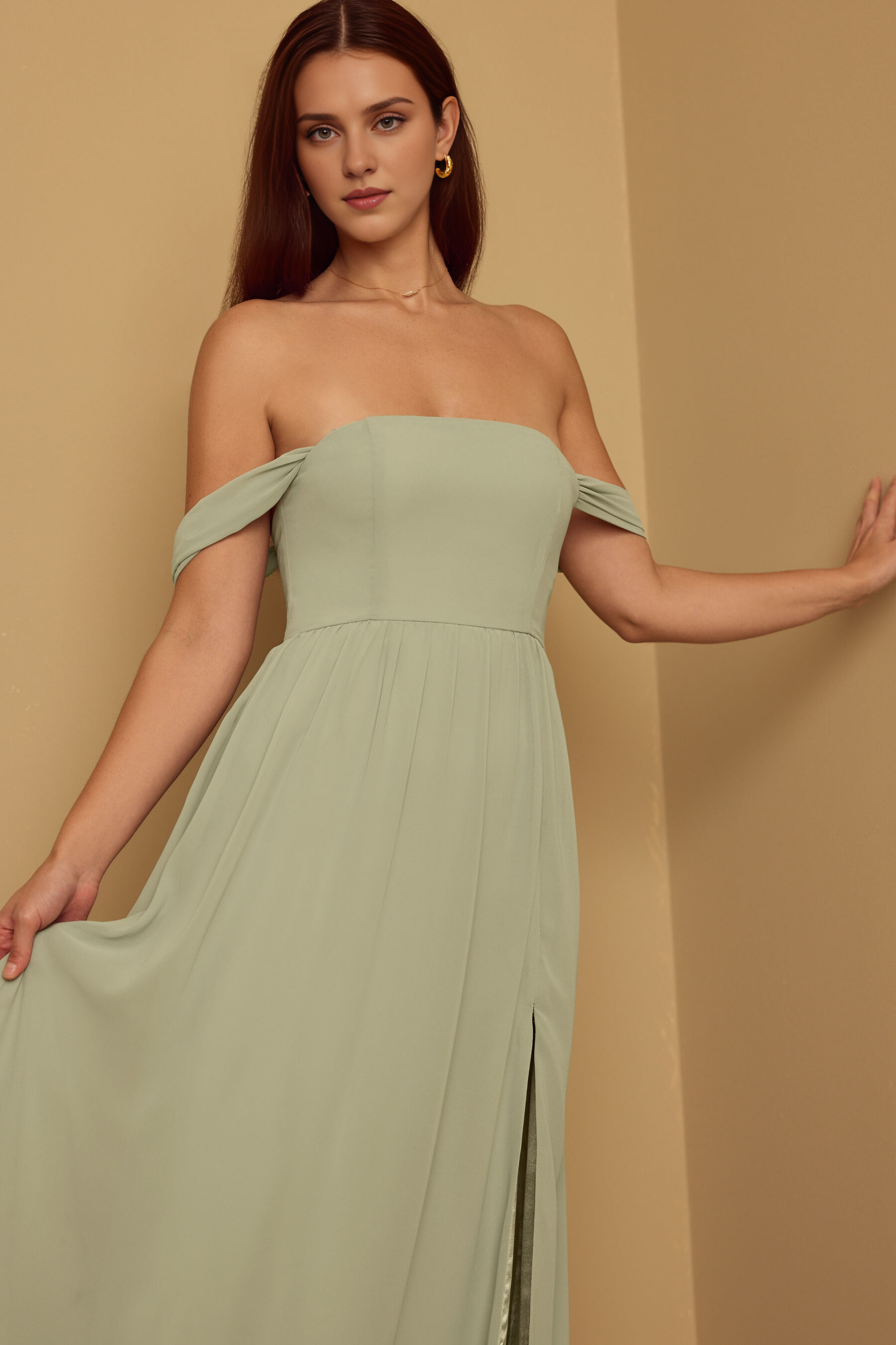 Weitese Formal Wear Dresses Sleeveless Off-the-shoulder Floor Length Bridesmaid Dress Stores With Prom Dresses With Slit