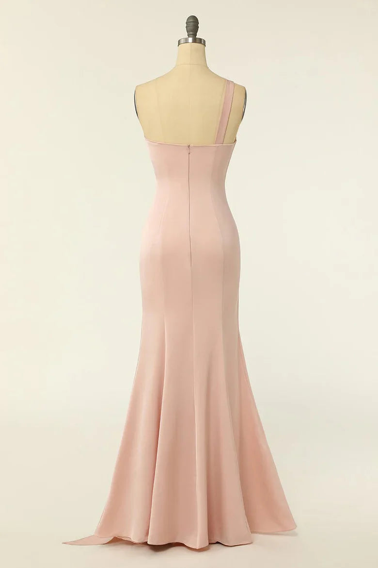 Chiffon One-Shoulder Sheath Long Bridesmaid Dress