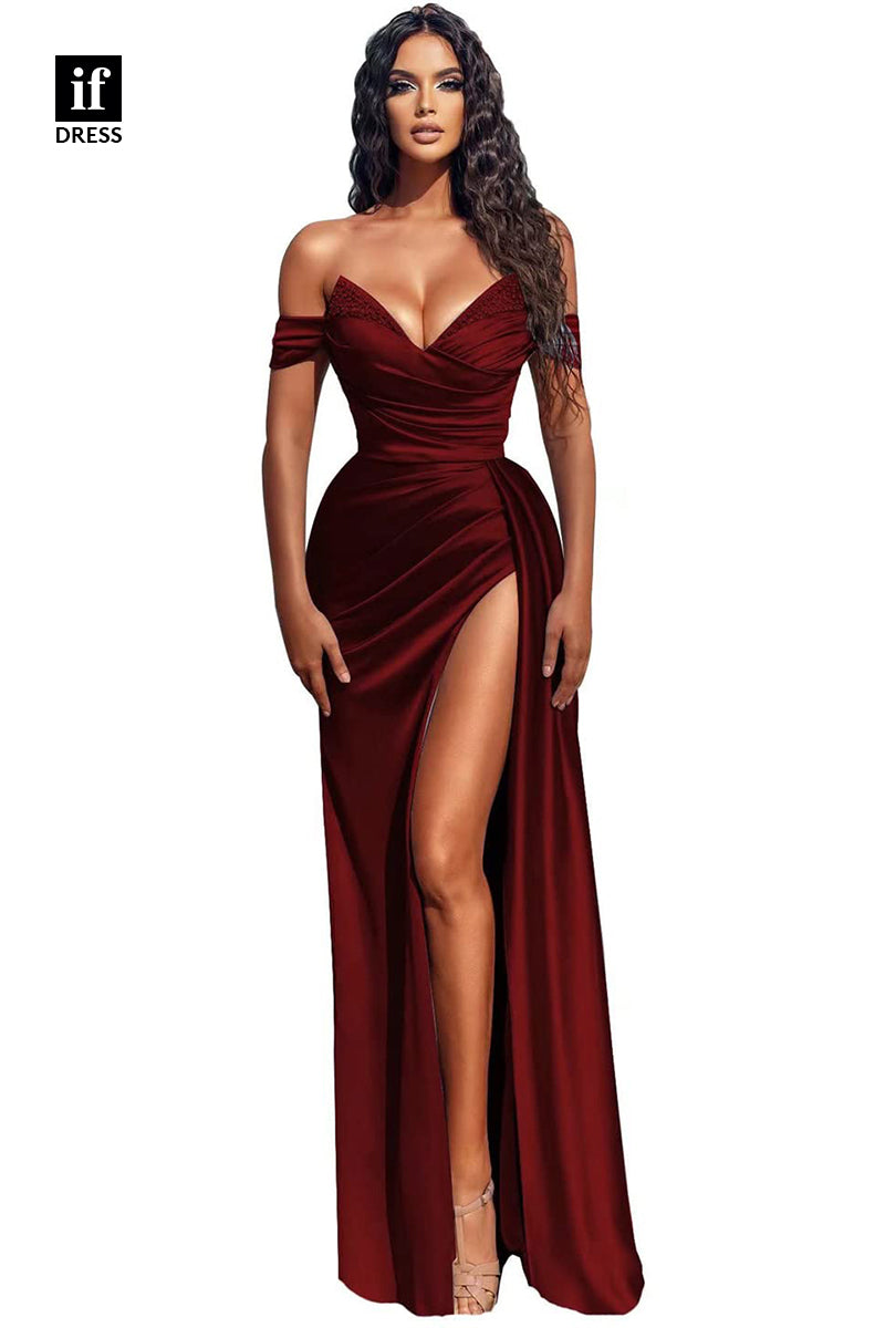 31817 - Sexy V-Neck Beads Side Slit Long Prom Dress Evening Formal  Dress