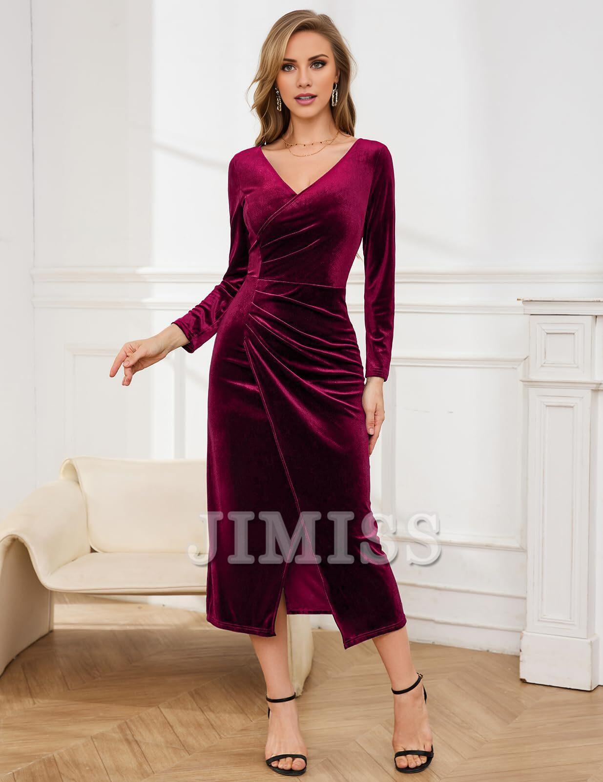Velvet dress women's long sleeved slim fit extra long wrap dress cocktail party dress winter wedding guest holiday dress