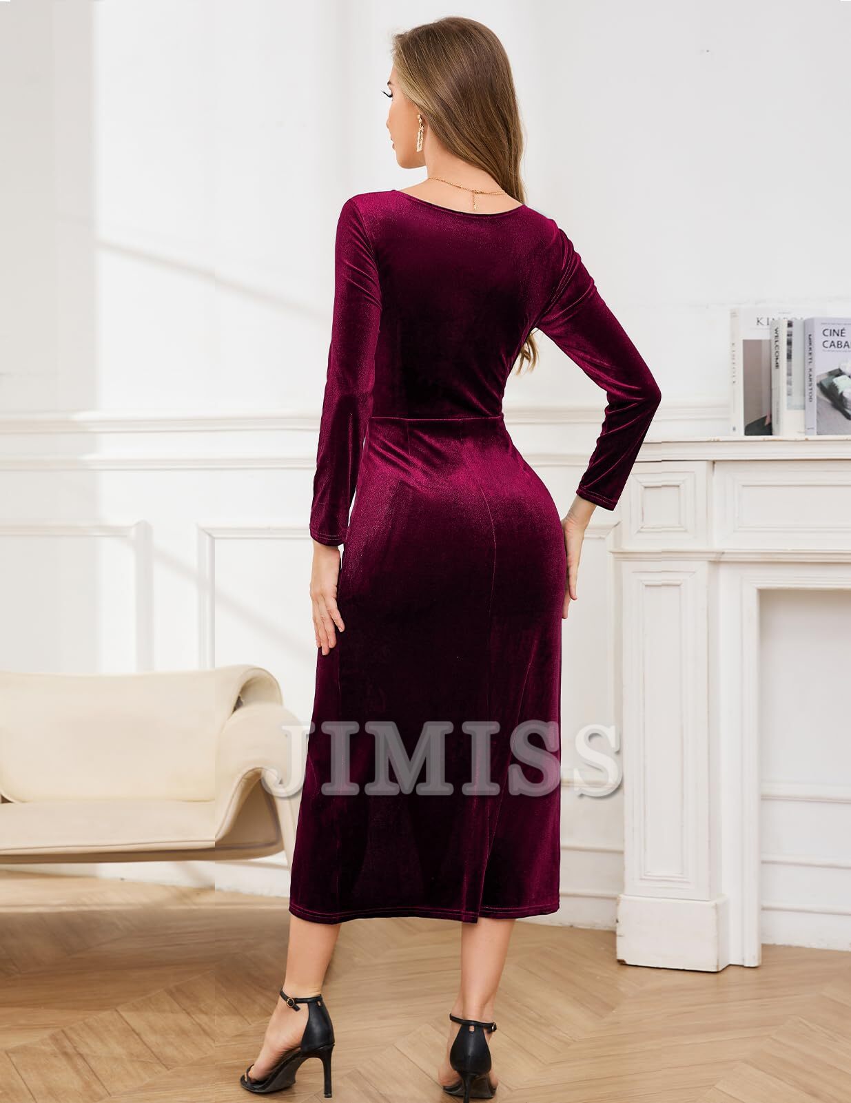 Velvet dress women's long sleeved slim fit extra long wrap dress cocktail party dress winter wedding guest holiday dress