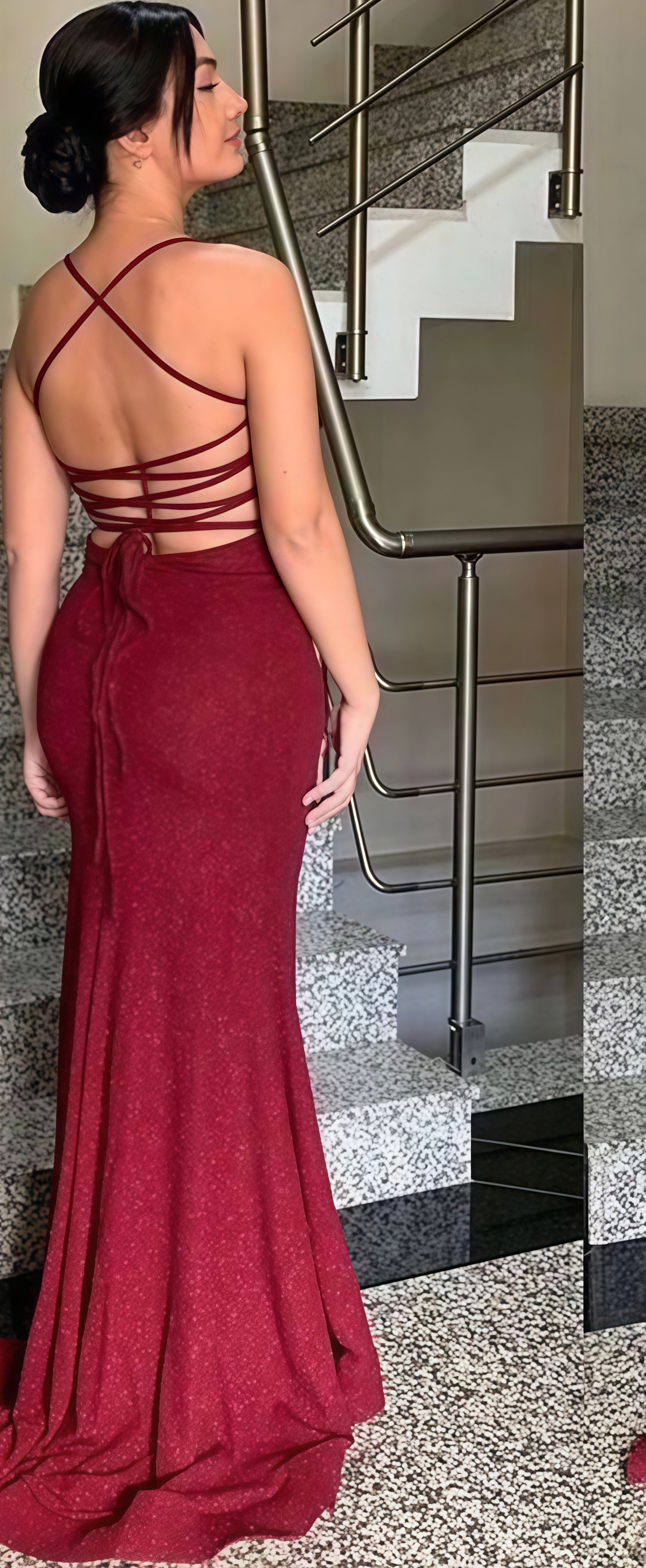 Burgundy Sheath Prom Dress Cross Back Party Dress,AST1684