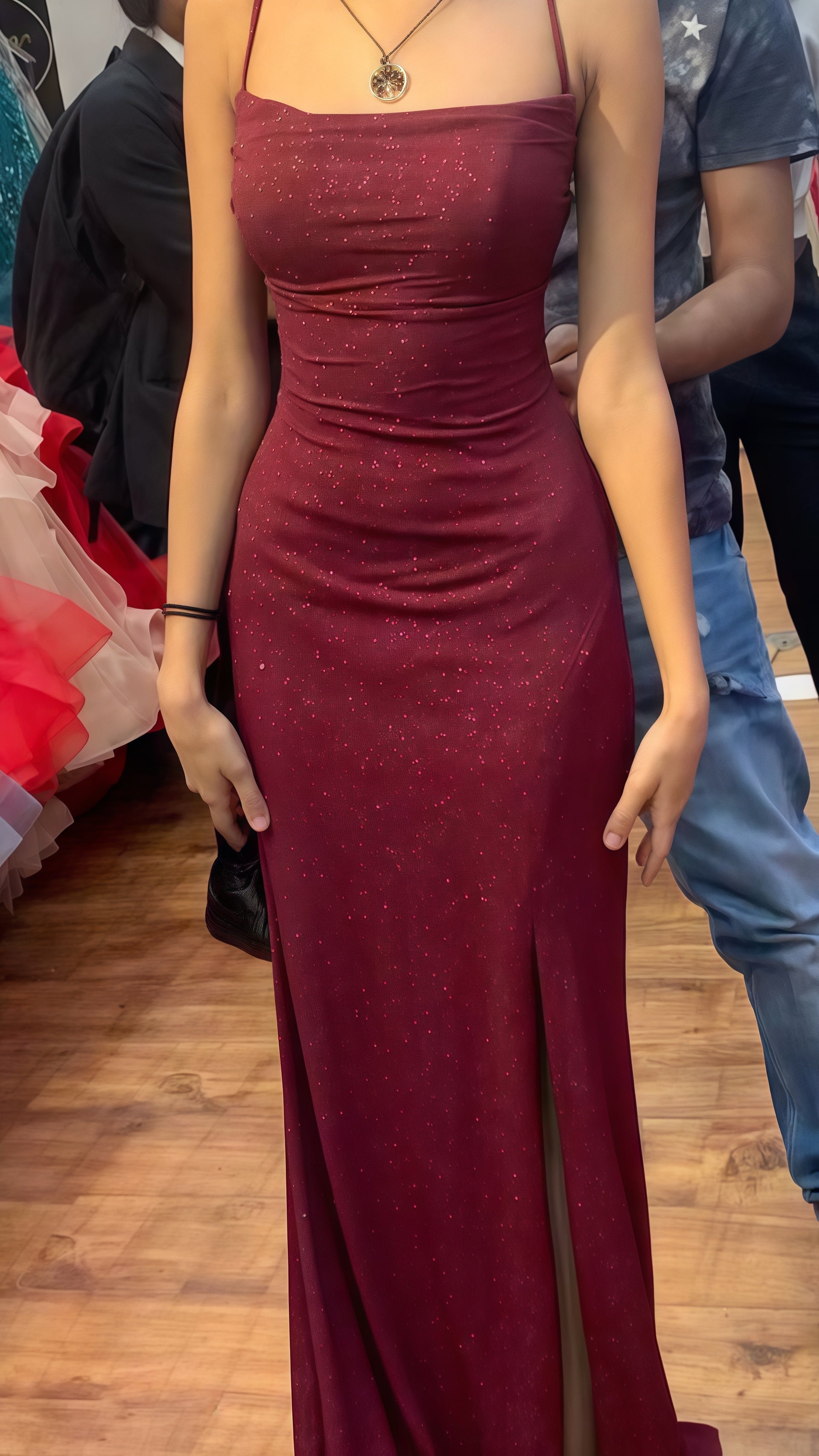 Burgundy Sheath Prom Dress Cross Back Party Dress,AST1684
