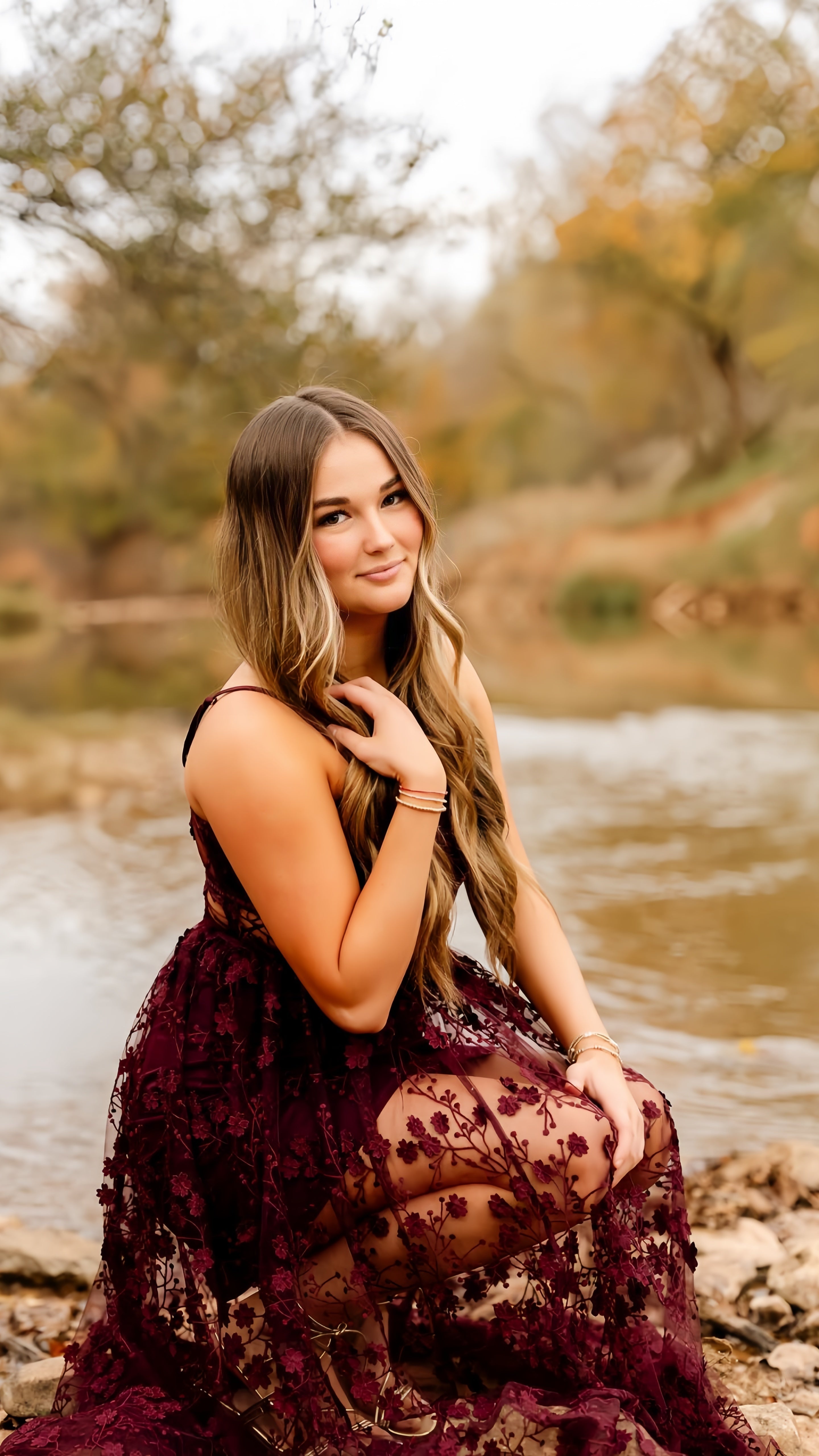 Burgundy Lace Evening Formal Prom Gown, Long Party Dress, AST1537