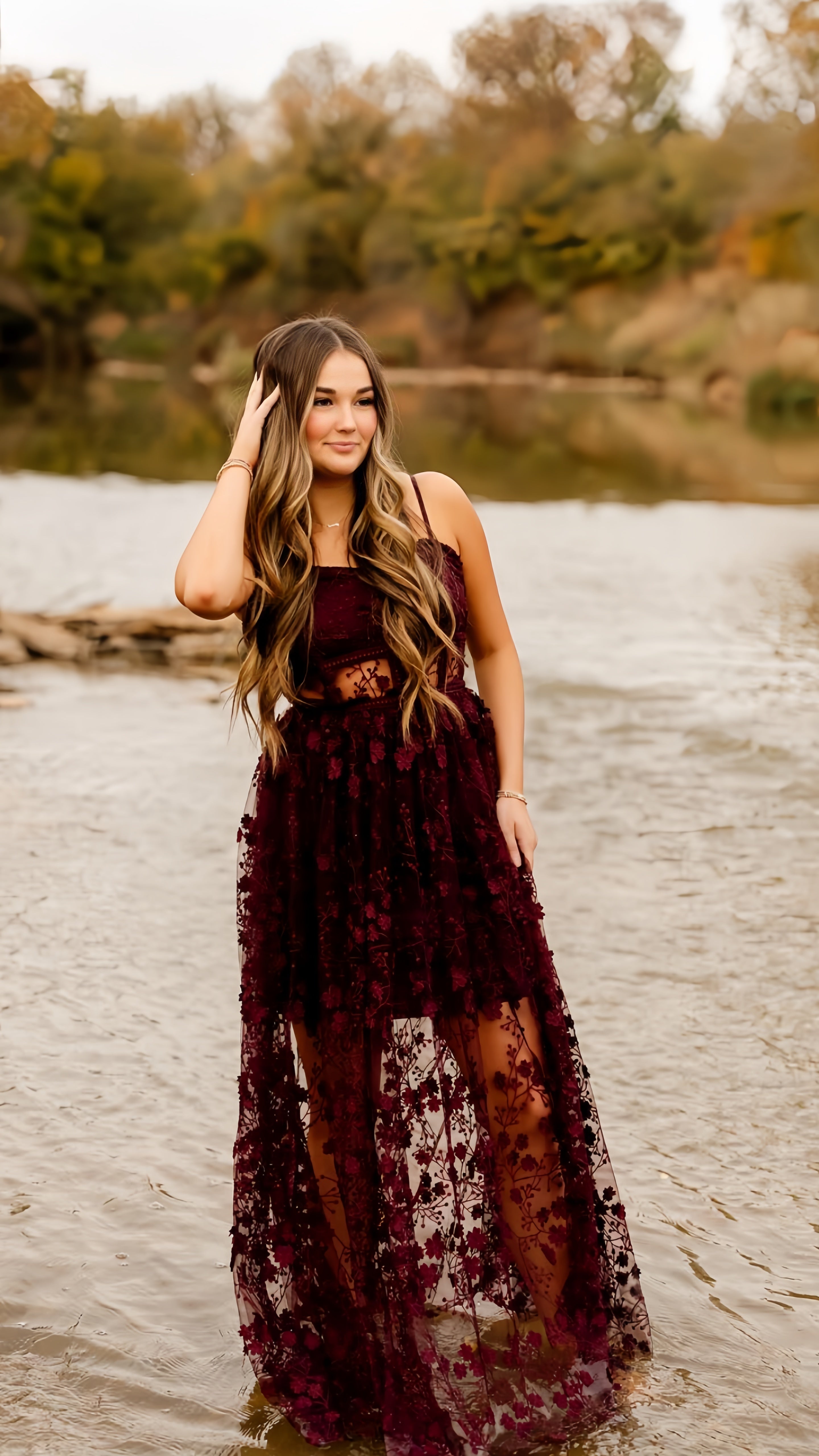 Burgundy Lace Evening Formal Prom Gown, Long Party Dress, AST1537