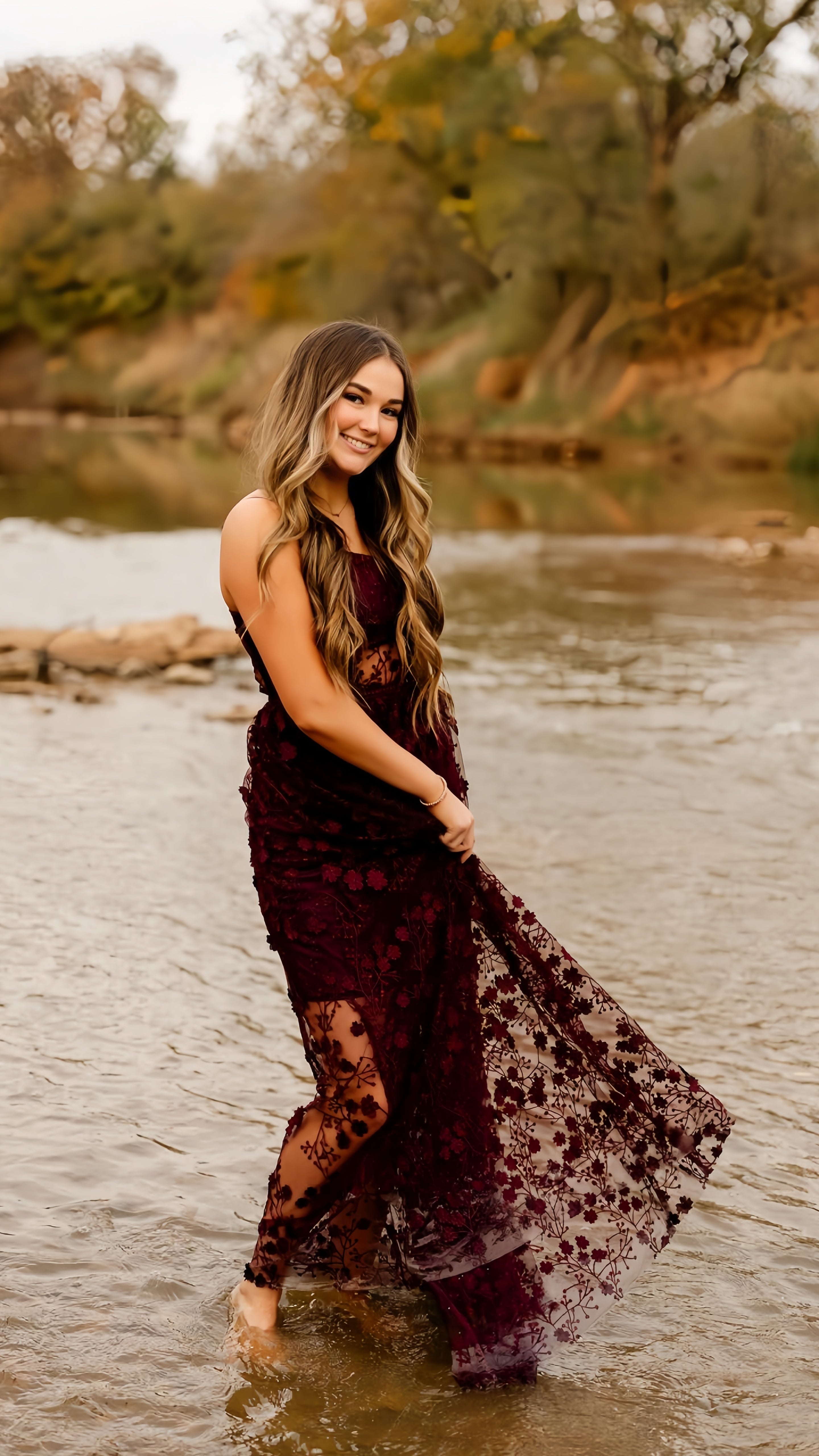 Burgundy Lace Evening Formal Prom Gown, Long Party Dress, AST1537