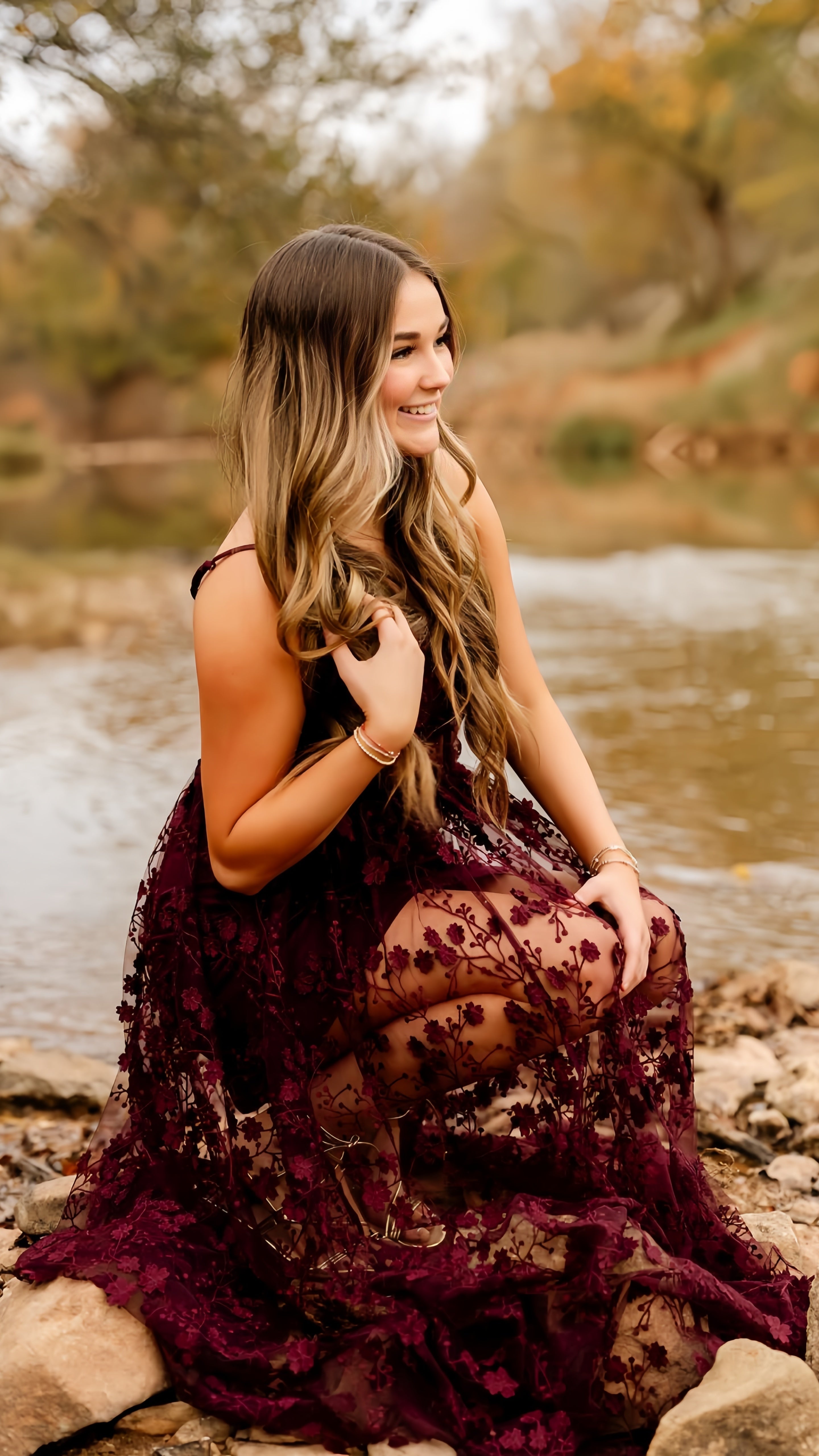 Burgundy Lace Evening Formal Prom Gown, Long Party Dress, AST1537