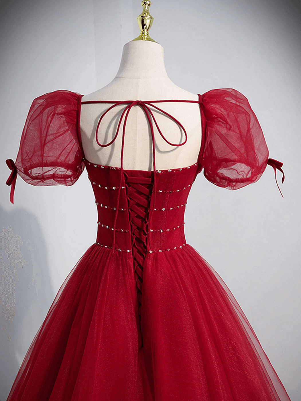 Burgundy A line Tulle Long Prom Dress, Burgundy Evening Dress TP1123