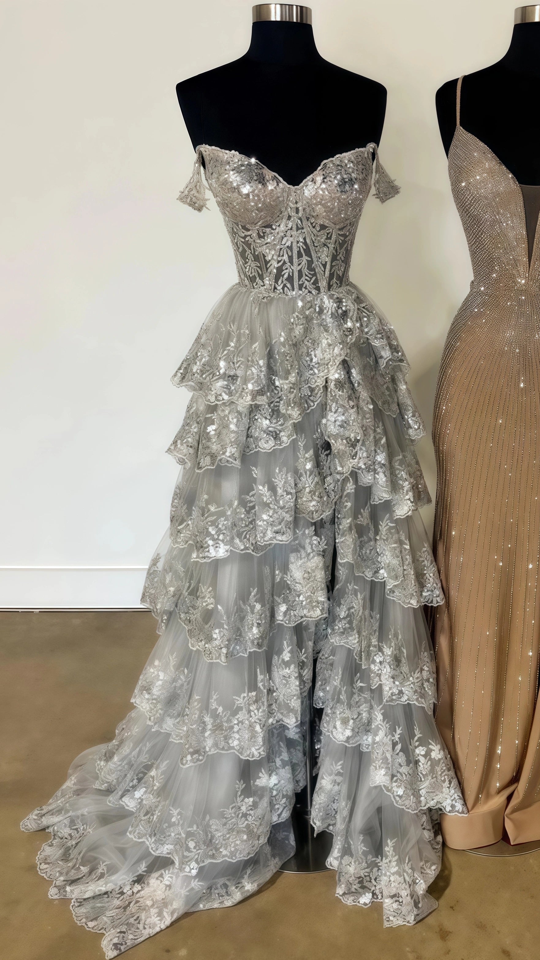 Charming Applique Tiered A-Line Senior Prom Dress, Long Party Gown,AST1622