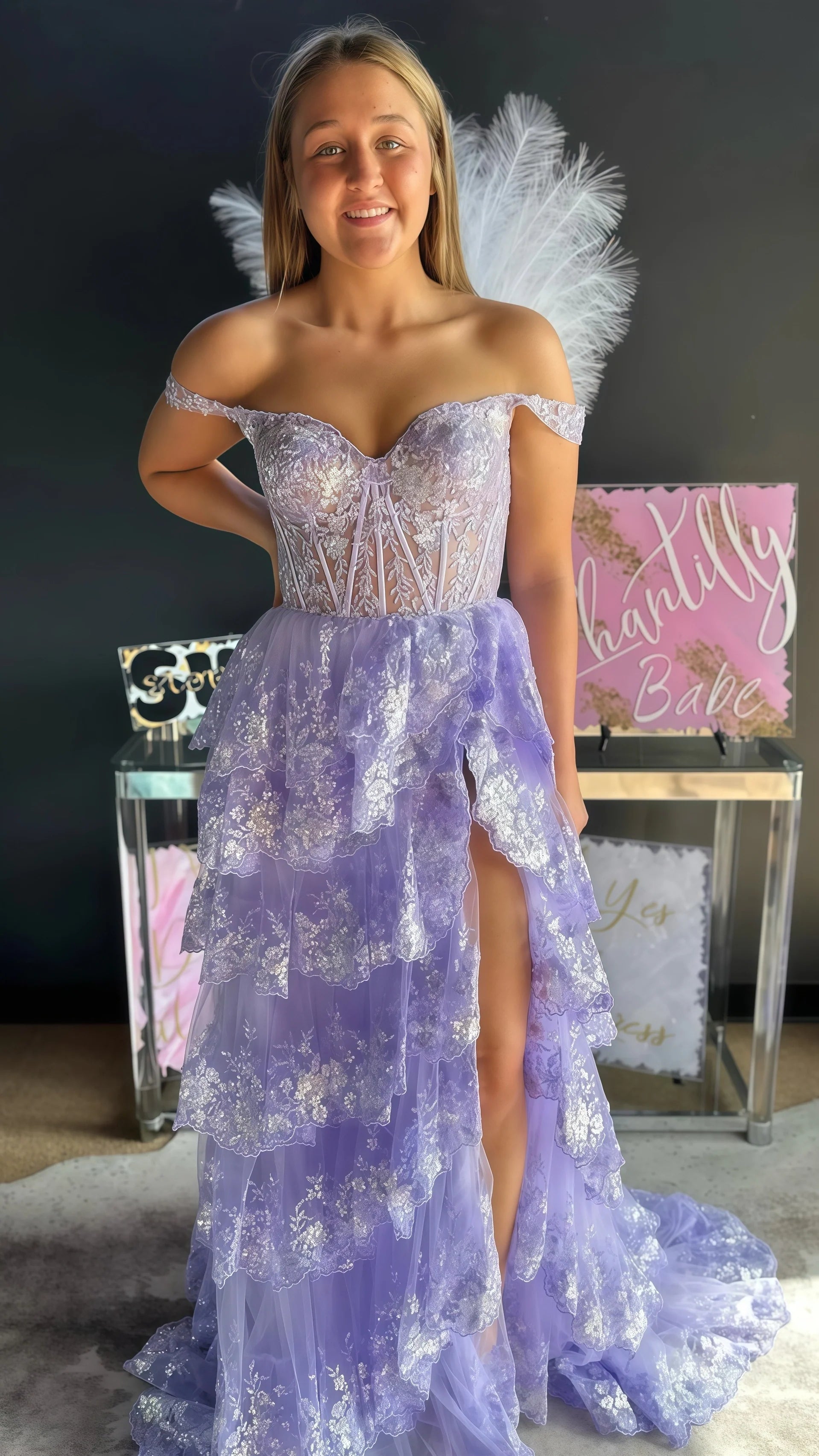 Charming Applique Tiered A-Line Senior Prom Dress, Long Party Gown,AST1622